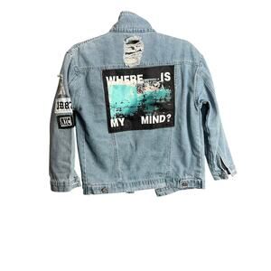Aieryiyi Where Is My Mind Distressed Denim Jacket Sz M Street Y2K Grunge Retro
